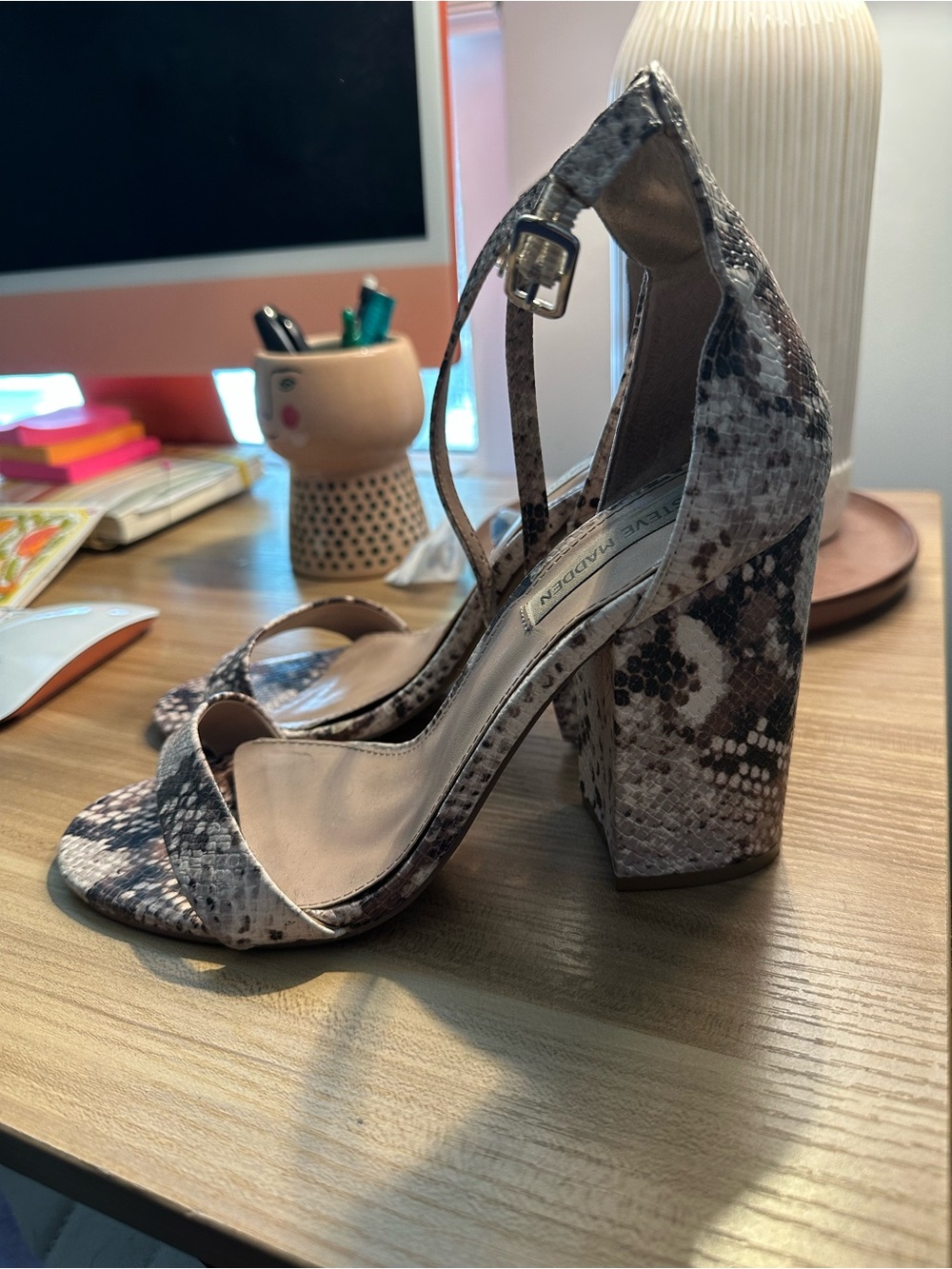 Steve Madden Snake-Print Block Heel Sandals - Size 8
